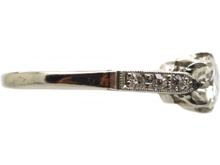 Art Deco Platinum & Diamond Solitaire Ring with Diamond Set Shoulders