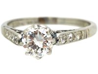 Art Deco Platinum & Diamond Solitaire Ring with Diamond Set Shoulders