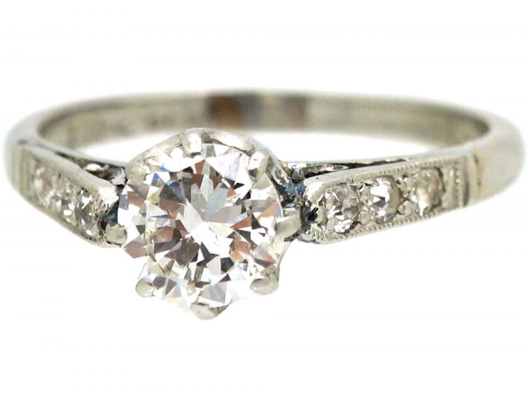 Art Deco Platinum & Diamond Solitaire Ring with Diamond Set Shoulders