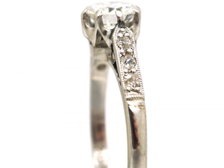 Art Deco Platinum & Diamond Solitaire Ring with Diamond Set Shoulders