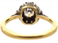 Early 20th Century 18ct Gold & Platinum, Old Mine Cut Diamond Cluster Ring with Baguette Diamonds on Either Side