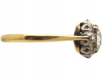Early 20th Century 18ct Gold & Platinum, Old Mine Cut Diamond Cluster Ring with Baguette Diamonds on Either Side