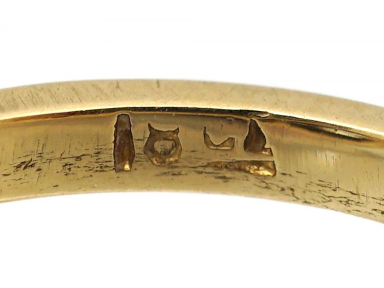 Early 20th Century 18ct Gold & Platinum, Old Mine Cut Diamond Cluster Ring with Baguette Diamonds on Either Side