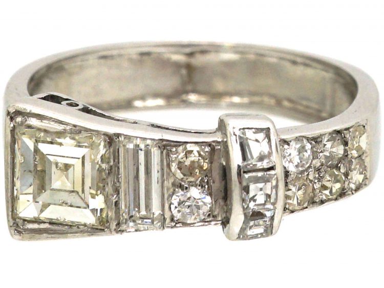 Art Deco Platinum & Diamond Buckle Ring