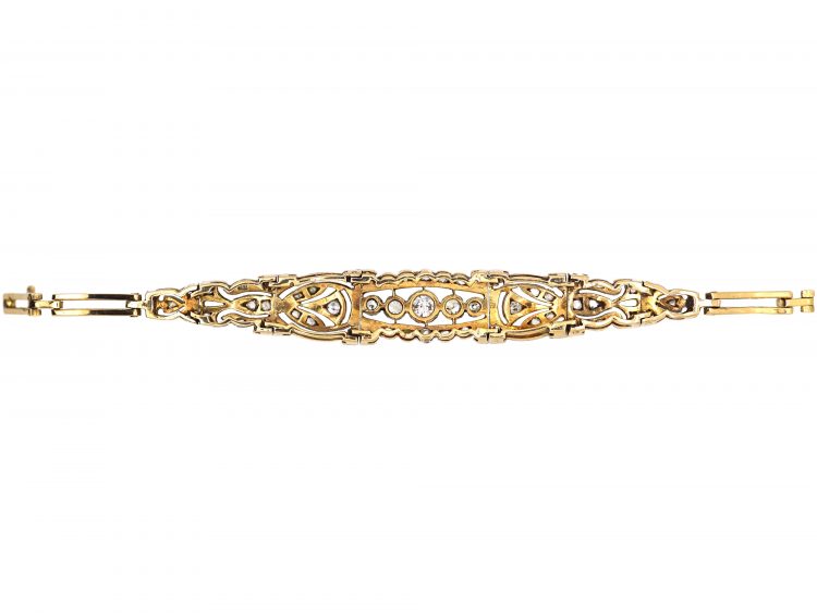Art Deco 18ct Gold & Platinum Bracelet set with Diamonds & Rose Diamonds