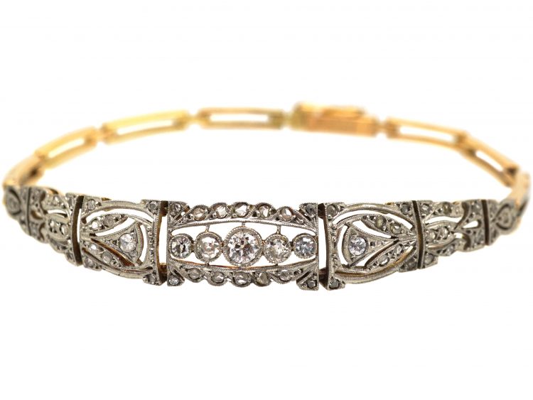 Art Deco 18ct Gold & Platinum Bracelet set with Diamonds & Rose Diamonds