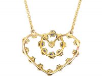 Edwardian 15ct Gold Sapphire & Diamond Heart Shaped Pendant on 9ct Gold Chain