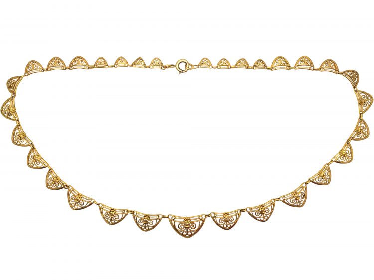 French 18ct Gold Belle Epoque Necklace with Stylised Flower Motifs