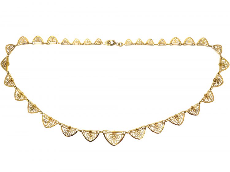French 18ct Gold Belle Epoque Necklace with Stylised Flower Motifs