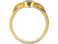 18ct Gold & Sapphire Ring with Raised Gold Motifs & Small Diamonds