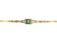 Art Deco 15ct Gold & Platinum Bracelet set with an Emerald & Diamonds