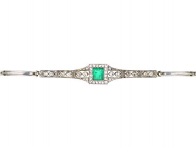 Art Deco 15ct Gold & Platinum Bracelet set with an Emerald & Diamonds
