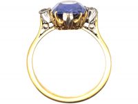Art Deco 18ct Gold Unheated Ceylon Colour Change Sapphire Ring with Diamond Set Shoulders