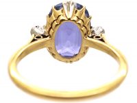 Art Deco 18ct Gold Unheated Ceylon Colour Change Sapphire Ring with Diamond Set Shoulders