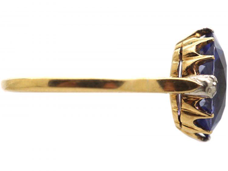 Art Deco 18ct Gold Unheated Ceylon Colour Change Sapphire Ring with Diamond Set Shoulders