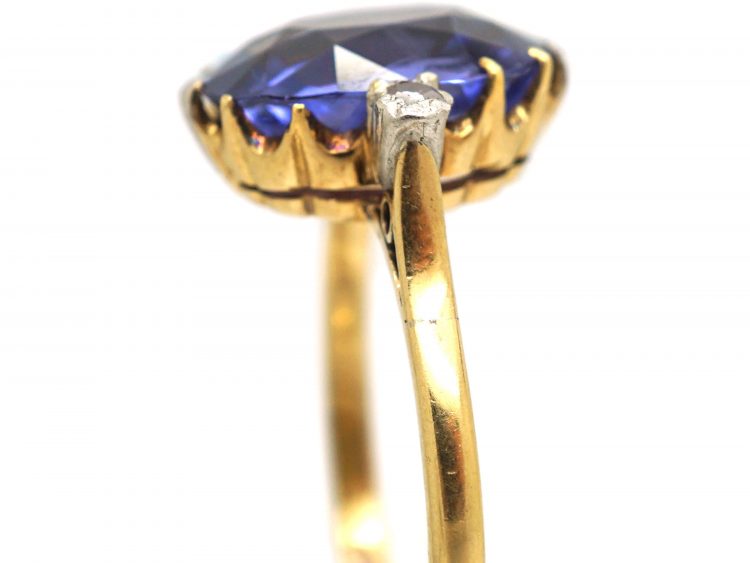 Art Deco 18ct Gold Unheated Ceylon Colour Change Sapphire Ring with Diamond Set Shoulders