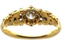 19th Century 18ct Gold & Old Mine Cut Diamond Solitaire Ring with Ornate Shoulders