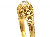 19th Century 18ct Gold & Old Mine Cut Diamond Solitaire Ring with Ornate Shoulders