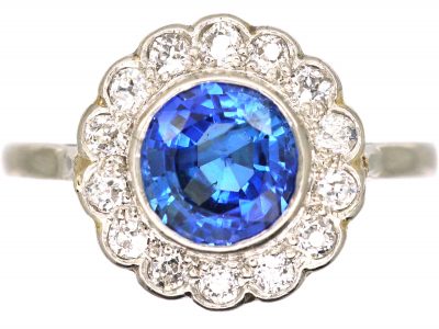 Art Deco Platinum, Sapphire & Diamond Cluster Ring