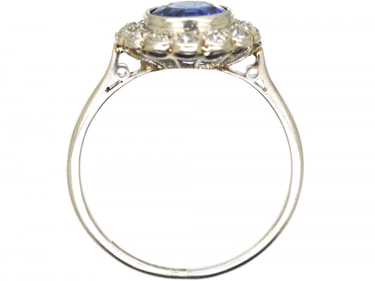 Art Deco Platinum, Sapphire & Diamond Cluster Ring
