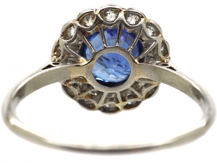 Art Deco Platinum, Sapphire & Diamond Cluster Ring