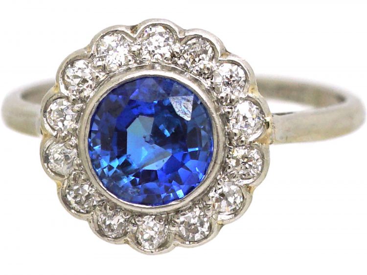 Art Deco Platinum, Sapphire & Diamond Cluster Ring