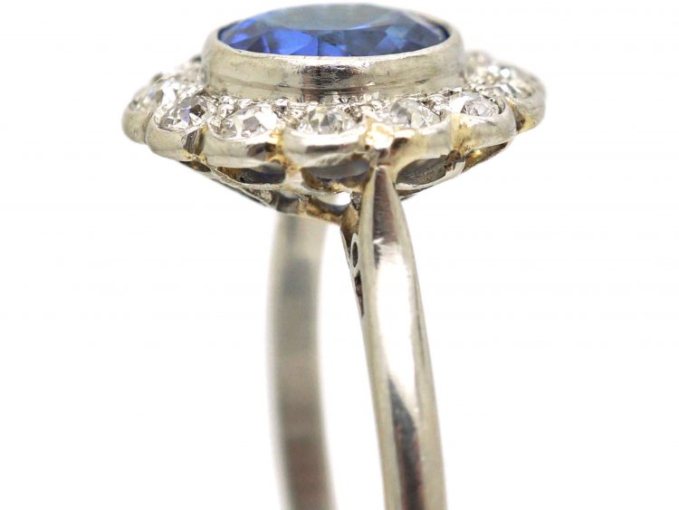 Art Deco Platinum, Sapphire & Diamond Cluster Ring