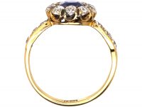 Victorian 18ct Gold Unheated Sapphire & Diamond Cluster Ring with Diamond Set Shoulders
