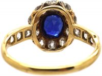 Victorian 18ct Gold Unheated Sapphire & Diamond Cluster Ring with Diamond Set Shoulders