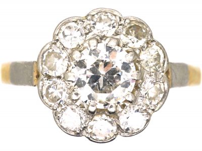 Edwardian 18ct Gold & Platinum, Diamond Daisy Cluster Ring
