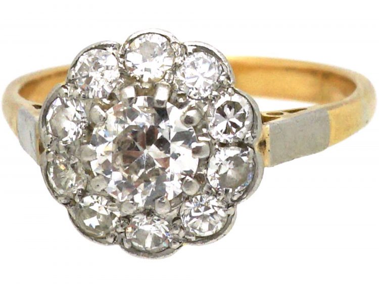 Edwardian 18ct Gold & Platinum, Diamond Daisy Cluster Ring
