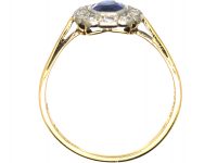 Edwardian 18ct gold & Platinum, Sapphire & Diamond Oval Cluster Ring