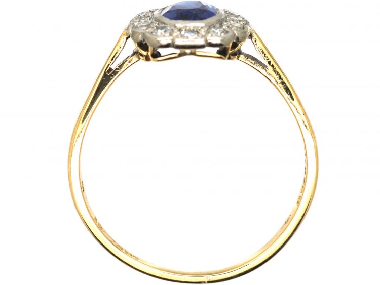 Edwardian 18ct gold & Platinum, Sapphire & Diamond Oval Cluster Ring