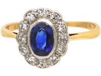 Edwardian 18ct gold & Platinum, Sapphire & Diamond Oval Cluster Ring