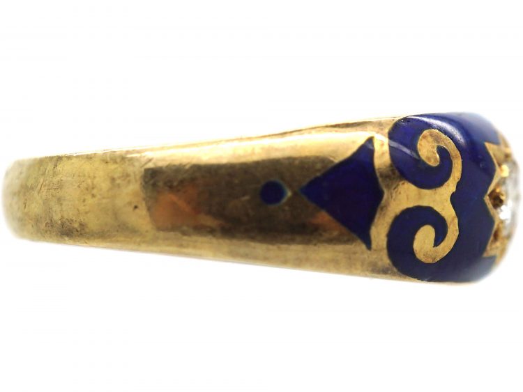 Victorian 18ct Gold, Royal Blue Enamel & Diamond Ring