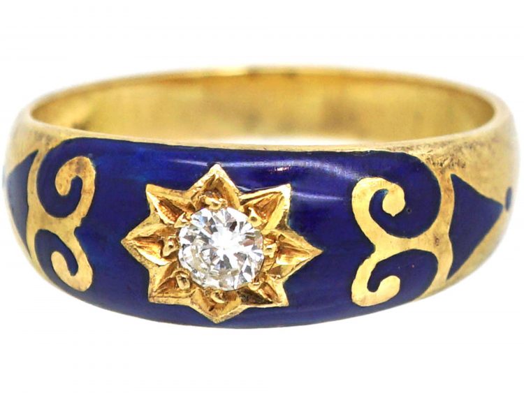 Victorian 18ct Gold, Royal Blue Enamel & Diamond Ring