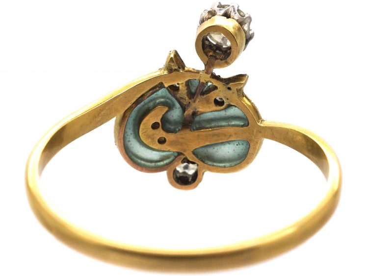 Art Nouveau 18ct Gold & Platinum, Plique-à-jour & Diamond Ring