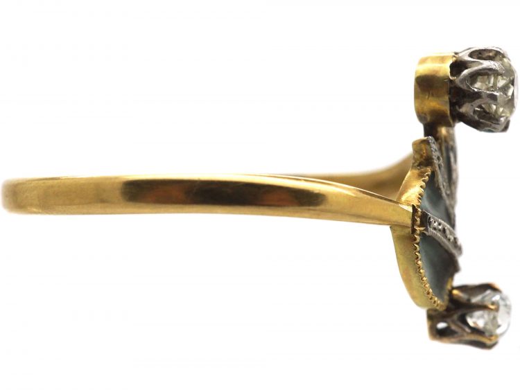 Art Nouveau 18ct Gold & Platinum, Plique-à-jour & Diamond Ring