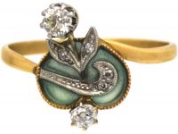Art Nouveau 18ct Gold & Platinum, Plique-à-jour & Diamond Ring