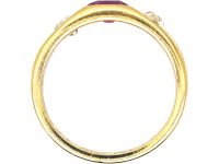 Victorian 18ct Gold, Ruby & Old Mine Cut Diamond Rub Over Ring