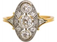 Early 20th Century 18ct Gold & Platinum, Diamond Three Stone Plaque Ring