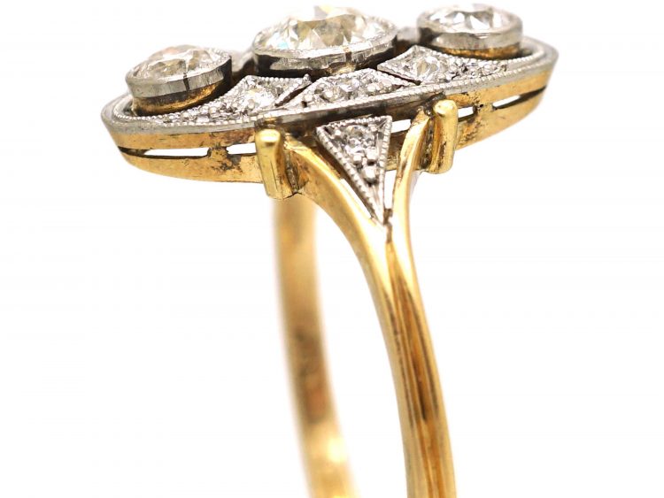 Early 20th Century 18ct Gold & Platinum, Diamond Three Stone Plaque Ring