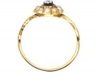 Early 19th Century 15ct Gold, Natural Split Pearls & Carved Onyx Flower Ring