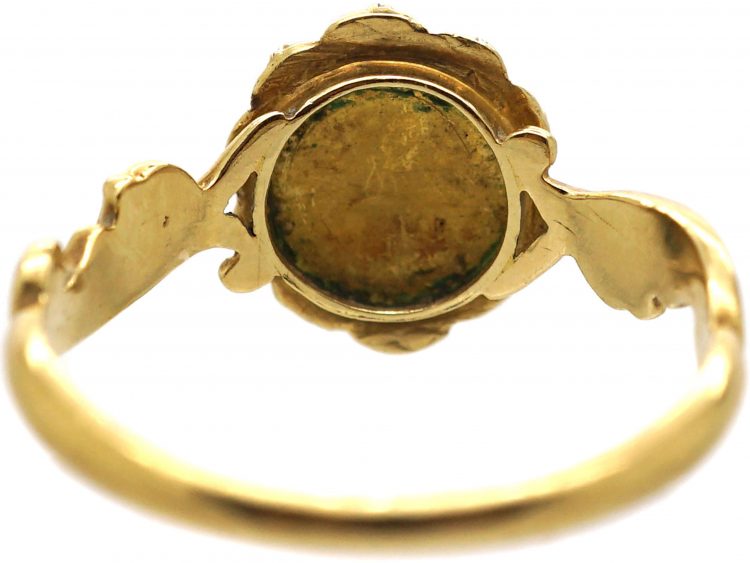 Early 19th Century 15ct Gold, Natural Split Pearls & Carved Onyx Flower Ring