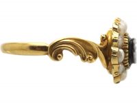 Early 19th Century 15ct Gold, Natural Split Pearls & Carved Onyx Flower Ring