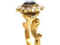 Early 19th Century 15ct Gold, Natural Split Pearls & Carved Onyx Flower Ring