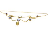 Edwardian 18ct Gold Harlequin Necklace set with Aquamarine, Sapphires, Amethysts & Chrysoberyl