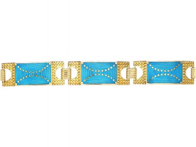 Norwegian Mid Century Silver Gilt & Turquoise Blue Enamel Bracelet