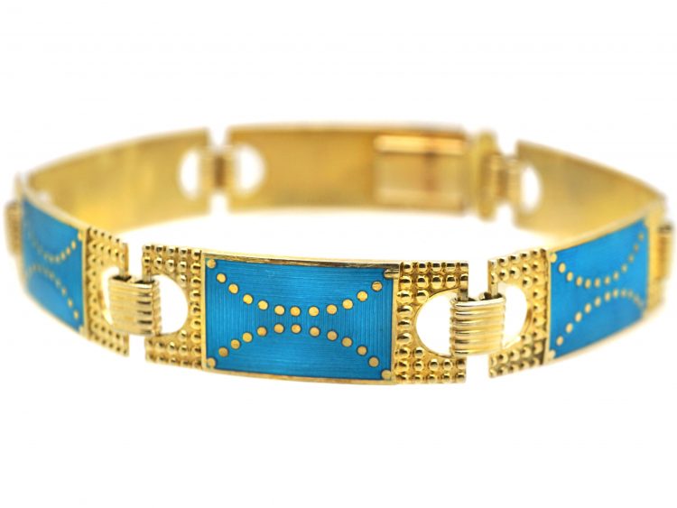 Norwegian Mid Century Silver Gilt & Turquoise Blue Enamel Bracelet