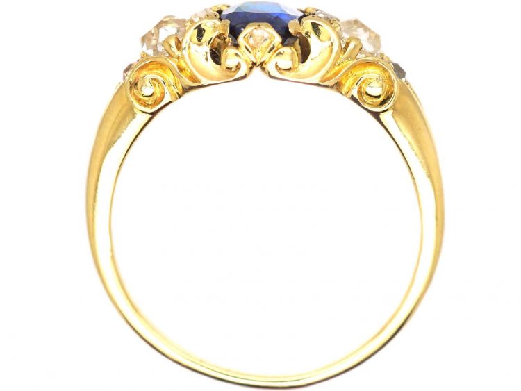 Victorian 18ct Gold, Sapphire & Diamond Three Stone Ring